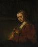 Vrouw met een roos - Rembrandt van Rijn — weergave van het kunstwerk