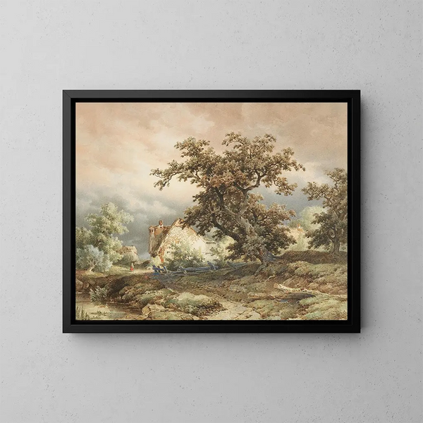 a Country House and Oak Tree - Remigius Adrianus van Haanen — framed artwork on a wall