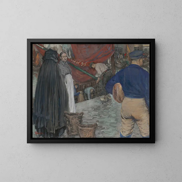 Aankomst van de schepen met mosselen - René Bosiers — ingelijst kunstwerk aan de muur
