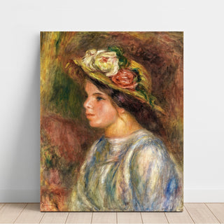Reproduction Buste de Femme, Chapeau de Paille Garni - Pierre-Auguste Renoir
