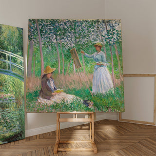 Reproduction Dans les bois de Giverny : Blanche Hoschede à son chevalet avec Suzanne Hoschede en train de lire - Claude Monet