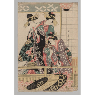 Reproduction Femmes de Yoshiwara regardant dans la rue au printemps - Kitagawa Utamaro