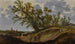 Landschapsschilderij met figuren op een pad, een kerk op de achtergrond - Reyer Claesz Suycker — weergave van het kunstwerk