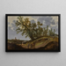 Landschapsschilderij met figuren op een pad, een kerk op de achtergrond - Reyer Claesz Suycker — ingelijst kunstwerk aan de muur
