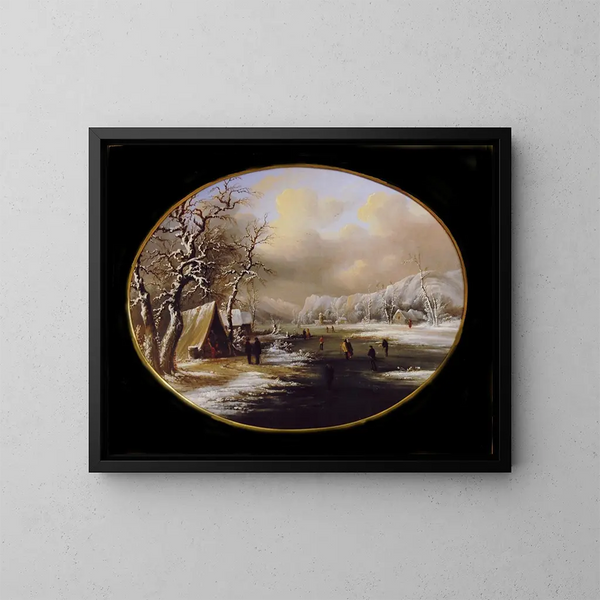 Winter skating painting in New Jersey - Régis François Gignoux — framed artwork on a wall