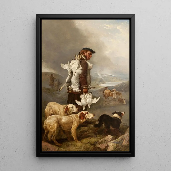 Jacht in de winter met hazen en lagopèdes - Richard Ansdell — ingelijst kunstwerk aan de muur