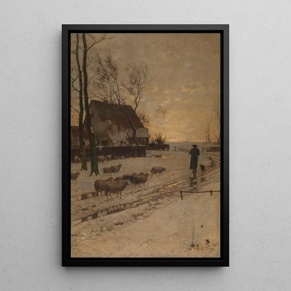 Winterlandschap bij Düsseldorf - Richard Burnier — ingelijst kunstwerk aan de muur