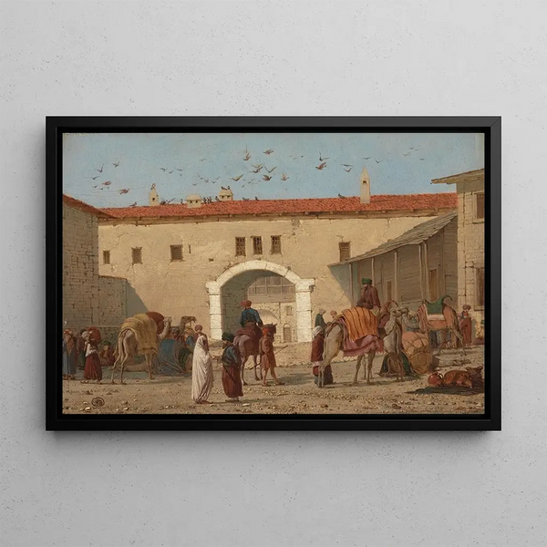 Caravansérail at Mylasa in Asia Minor - Richard Dadd — framed artwork on a wall