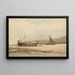 Een boot en een binnenvaartschip aangemeerd in een rivier - Richard Henry Nibbs — ingelijst kunstwerk aan de muur