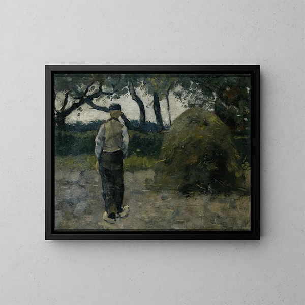 Een boer bij een hooiberg - Richard Nicolas Roland Holst — ingelijst kunstwerk aan de muur