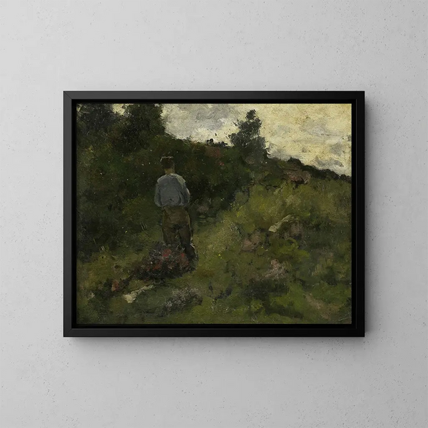 van een boer die langs de rand van een bos loopt - Richard Nicolas Roland Holst — ingelijst kunstwerk aan de muur