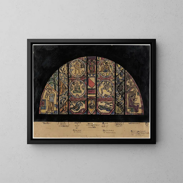 Project van glas-in-lood voor het postkantoor in Utrecht - Richard Nicolas Roland Holst — ingelijst kunstwerk aan de muur
