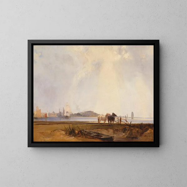Landscape Painting near Quilleboeuf, France - Richard Parkes Bonington — framed artwork on a wall