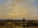 Landschapsschilderij met zonsondergang en figuren voor een vijver - Richard Parkes Bonington — weergave van het kunstwerk