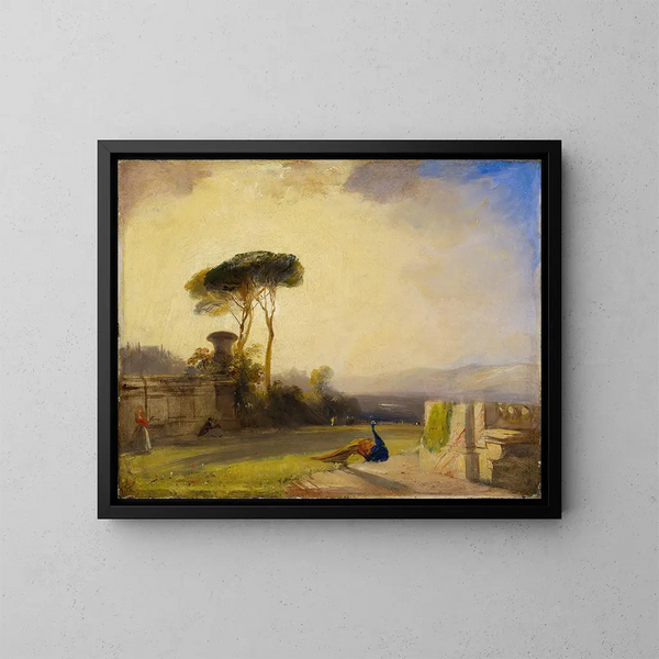 View of the gardens of a villa near Florence - Richard Parkes Bonington — framed artwork on a wall