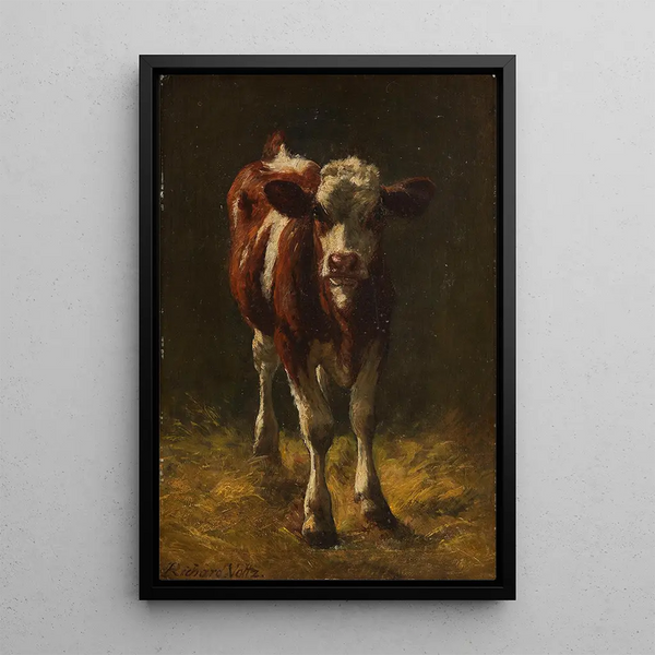 Kleine lammetjes in de schuur - Richard Voltz — ingelijst kunstwerk aan de muur