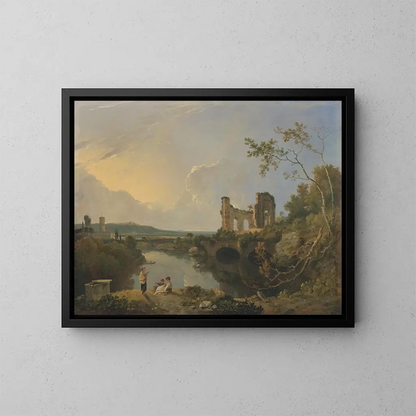 Italian landscape painting in the morning - Richard Wilson — framed artwork on a wall