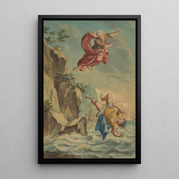 Rienk Keyert - Mentor gooit Telemachus van een rots en springt hem achterna.webp