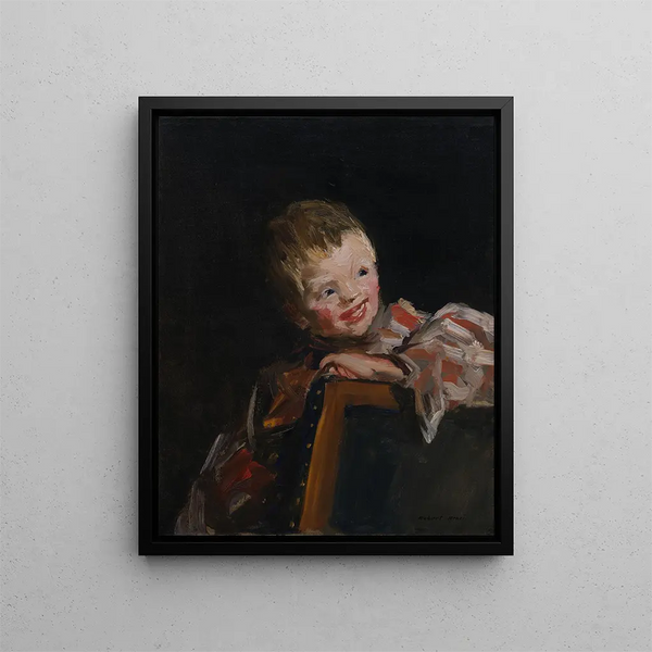 Cory Cori looking over the back of a chair - Robert Henri — framed artwork on a wall