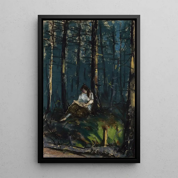 De lezer in het bos - Robert Henri — ingelijst kunstwerk aan de muur