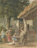 Children with a dog in the farmyard - Robert Hills — artwork view