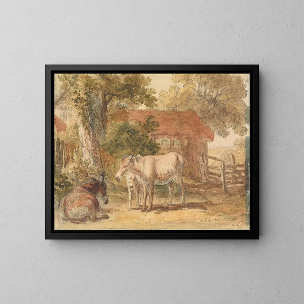 Three Donkeys - Robert Hills — framed artwork on a wall
