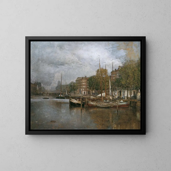 Canal at Rotterdam - Robert Russ — framed artwork on a wall