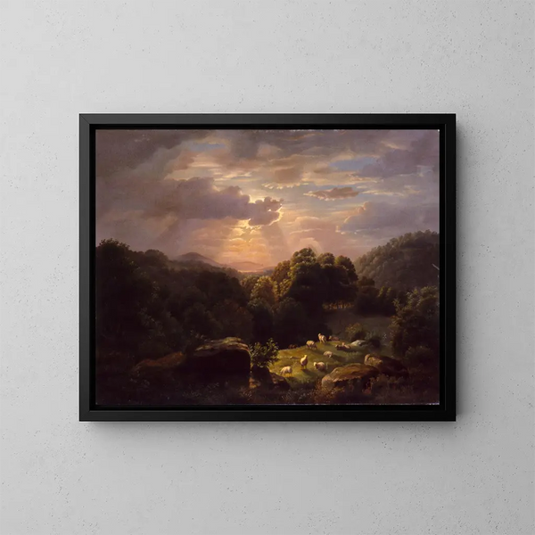 Landscape painting with sheep - Robert S. Duncanson — framed artwork on a wall