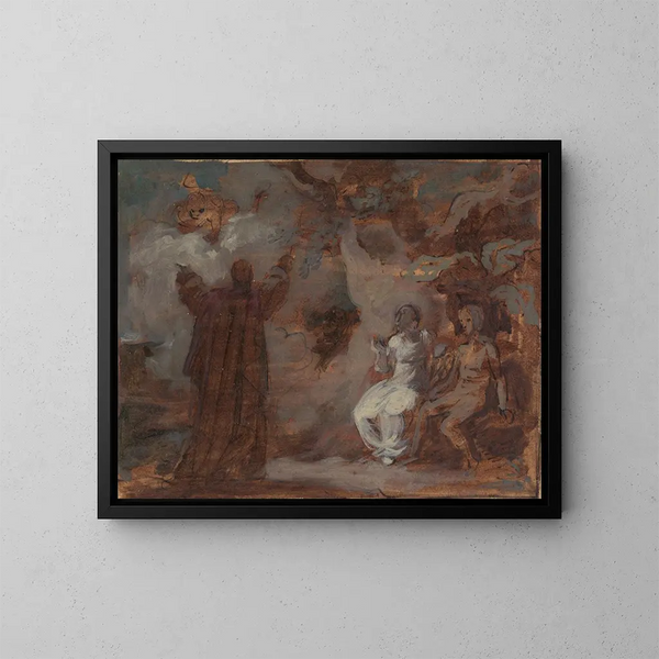 Prospero invoking a mask for Ferdinand and Miranda - Robert Smirke — framed artwork on a wall