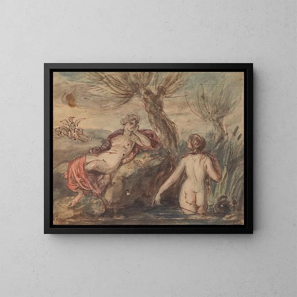 Two women enjoying their time near a stream - Robert Smirke — framed artwork on a wall