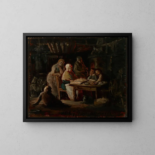 Sunday evening at grandma's, sketch for grandma's birthday - Robert Wilhelm Ekman — framed artwork on a wall