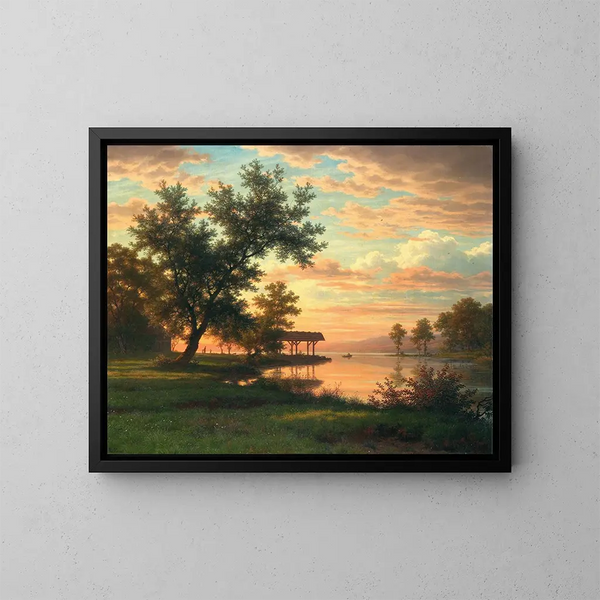 Atmosphère du soir au bord du lac - Robert Zünd — framed artwork on a wall