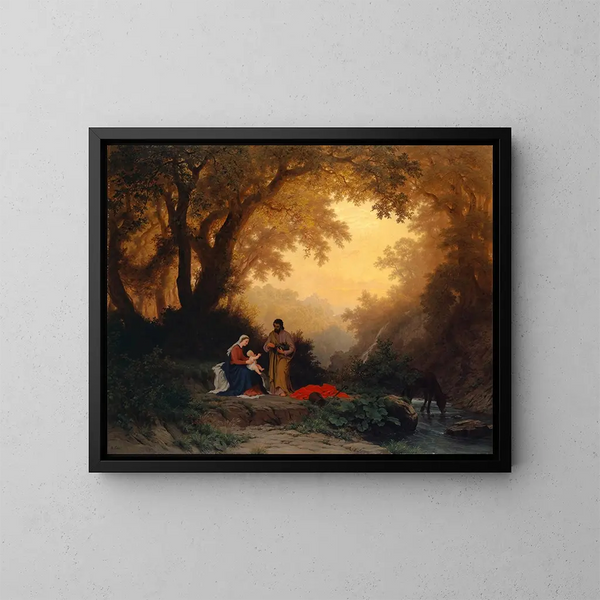 the Rest of the Holy Family Fleeing to Egypt - Robert Zünd — framed artwork on a wall