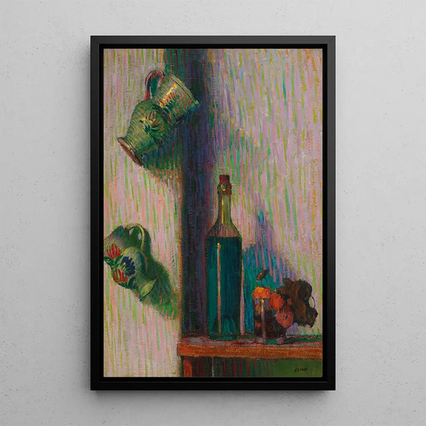Flowers bottle and two jugs - Roderic O'Conor — framed artwork on a wall