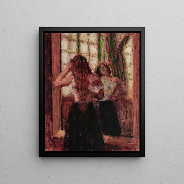 Girl arranging her hair in front of a mirror - Roderic O'Conor — framed artwork on a wall