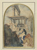 Studie voor een Aanbidding der Wijzen, op de achtergrond een rune met twee korintische zuilen - Rodolphe Bresdin — weergave van het kunstwerk
