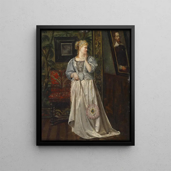 Dame regardant une photo - Rogelio de Egusquiza — framed artwork on a wall