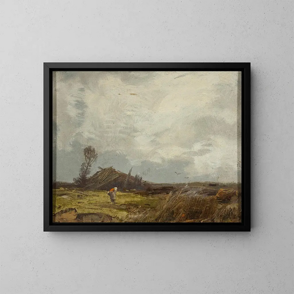 Landscape painting of a countryside with a cabin - Roman Kazimierz Kochanowski — framed artwork on a wall