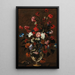 Œillets et autres fleurs dans un vase en verre - Ecole de Rome — ingelijst kunstwerk aan de muur