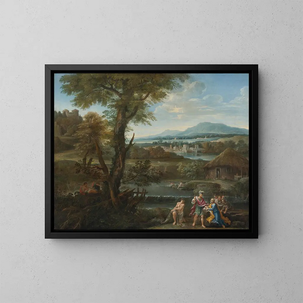 Polycrate finding his ring in the fish - School of Rome — framed artwork on a wall