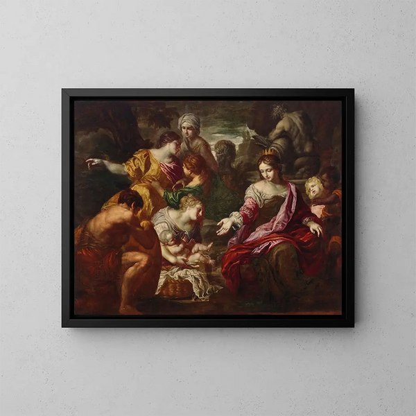 La découverte de Moïse - Ecole de Rome — framed artwork on a wall