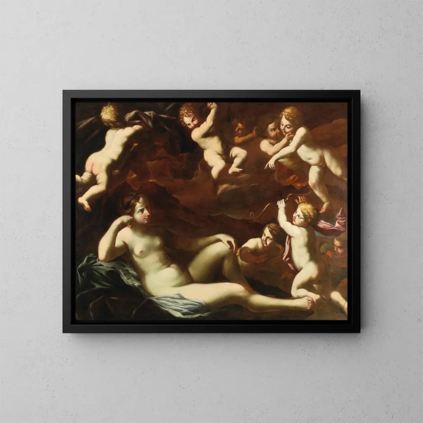 Venus and Cupid with young shoots - School of Rome — framed artwork on a wall