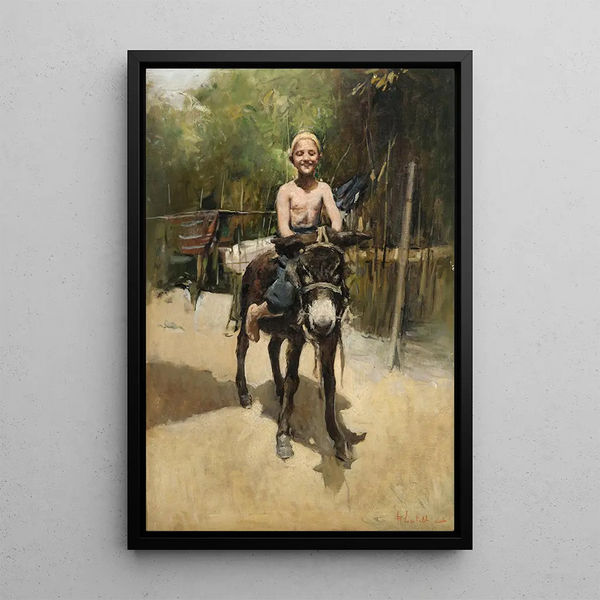 Een jongen op een ezel - Romualdo Locatelli — ingelijst kunstwerk aan de muur