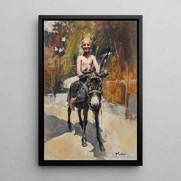 Een jonge man te paard op een ezel - Romualdo Locatelli — ingelijst kunstwerk aan de muur