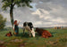 Bergère en twee koeien op een weide - Rosa Bonheur — weergave van het kunstwerk