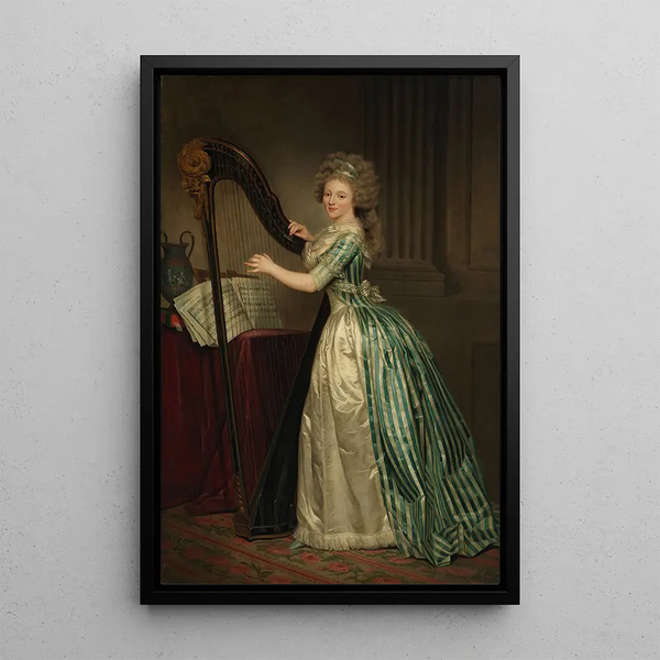 Zelfportret met een harp - Rose-Adélaïde Ducreux — ingelijst kunstwerk aan de muur