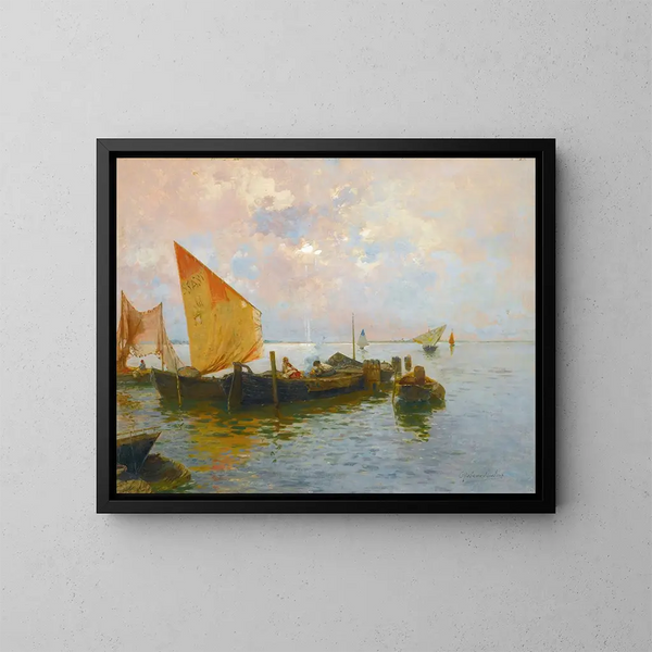 Bateaux à voile sur le lagon de Venise - Rubens Santoro — framed artwork on a wall