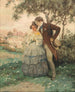 Krestepar onder een boom, op de achtergrond de stad Dürnstein - Rudolf Alfred Höger — weergave van het kunstwerk
