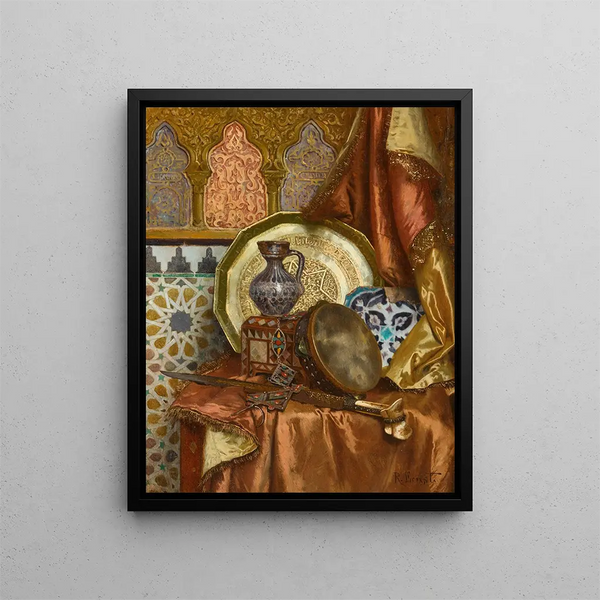 A Still Life with Moroccan Objects - Rudolf Ernst — framed artwork on a wall