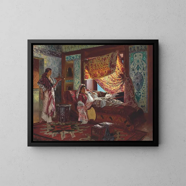 Take tea in the harem - Rudolf Ernst — framed artwork on a wall